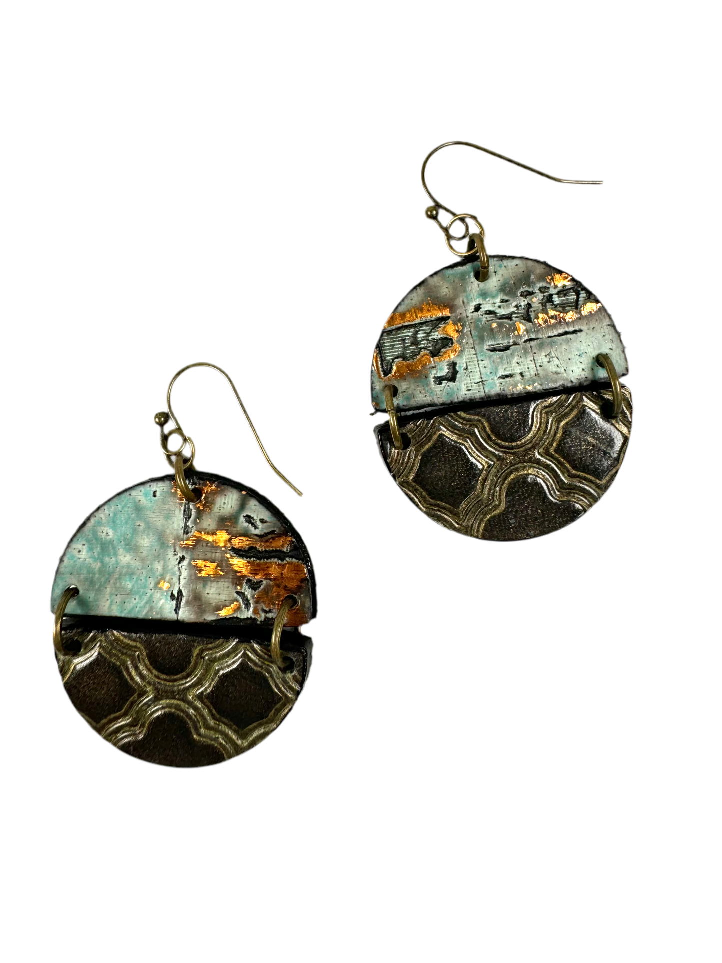 Leather Embossed Round Statement Earrings