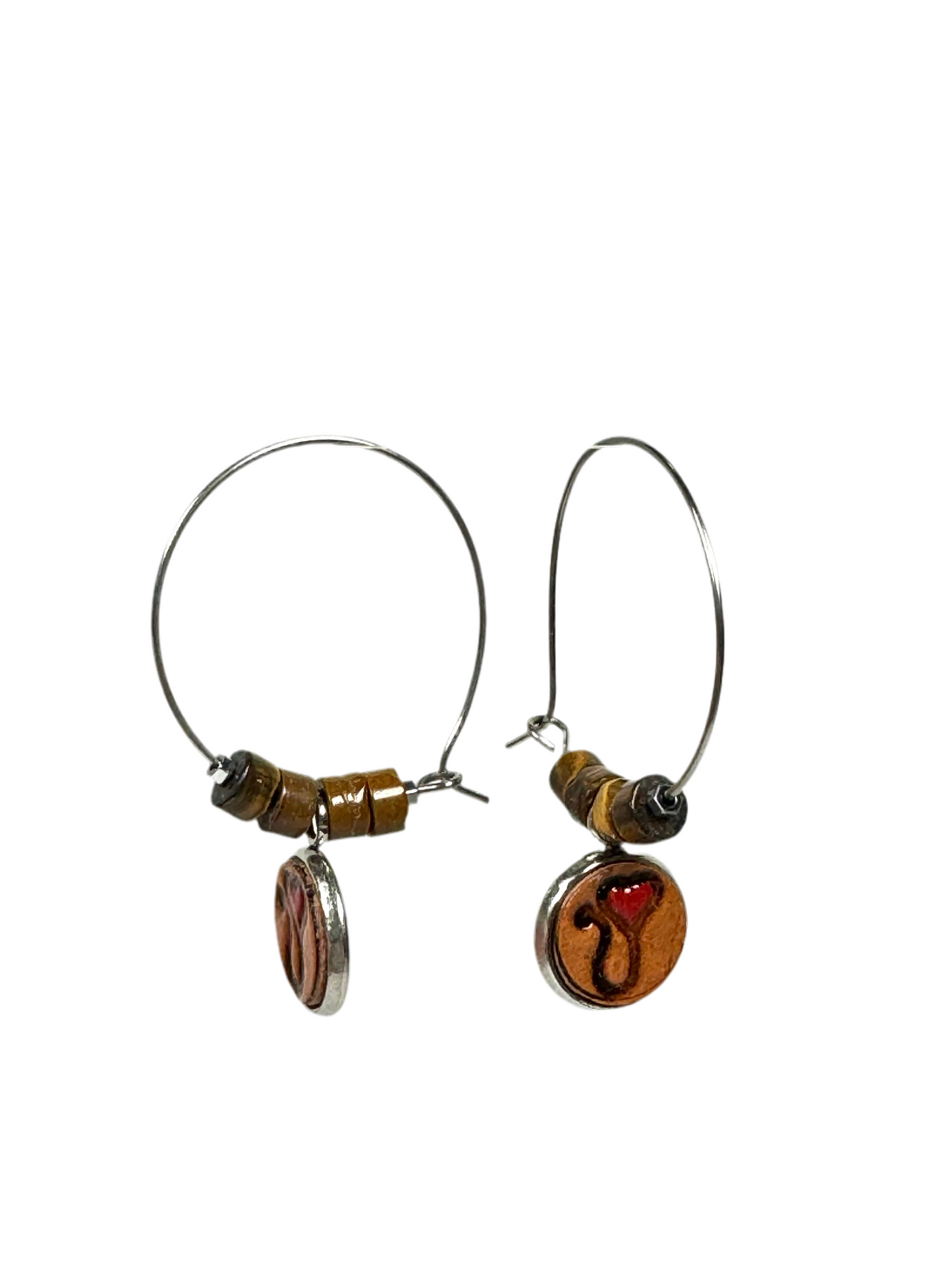 Stethoscope Hoops Tiny Stamped Leather Earrings