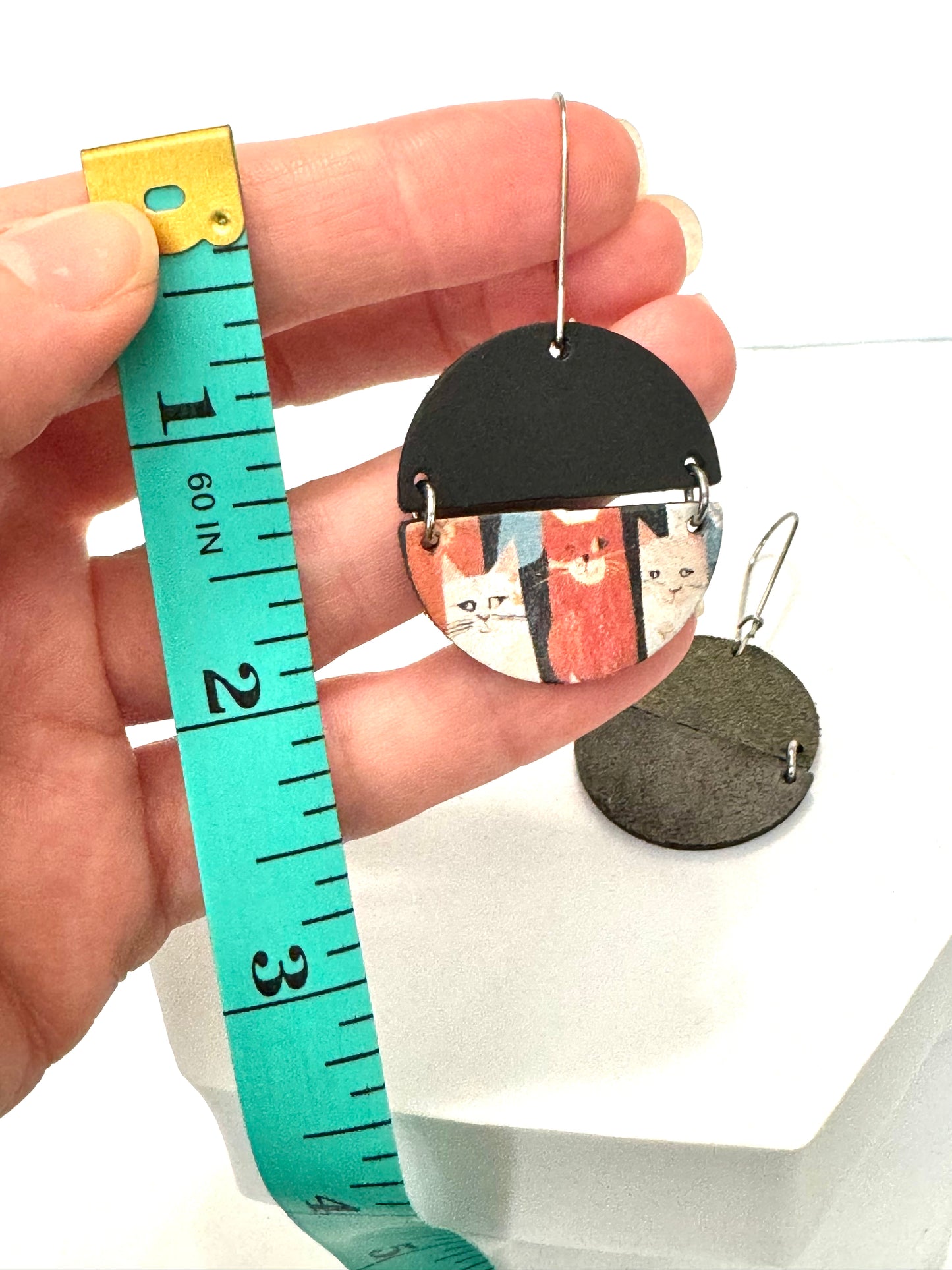 Whimsical Leather Cat Statement Earrings