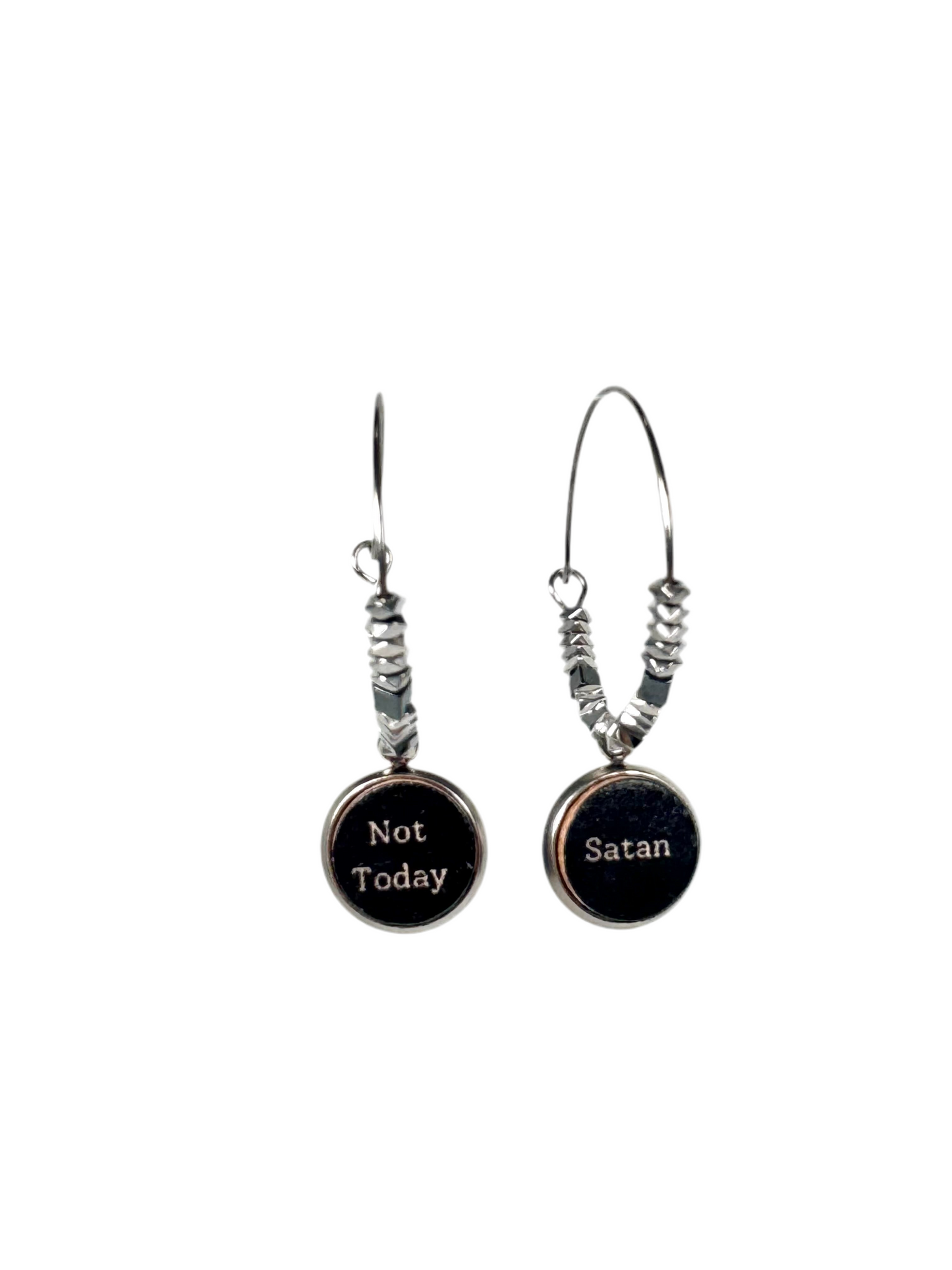 Not Today Satan hematite stainless steel hoops