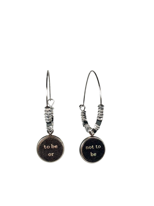 To be or not to be hematite stainless steel hoop earrings