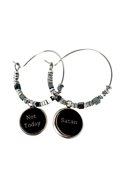 Not Today Satan hematite stainless steel hoops
