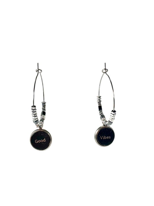 Good Vibes Stainless Steel Hoops embellished with Hematite Beads