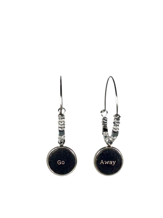 Go Away Hematite Bead Stainless Steel Hoops