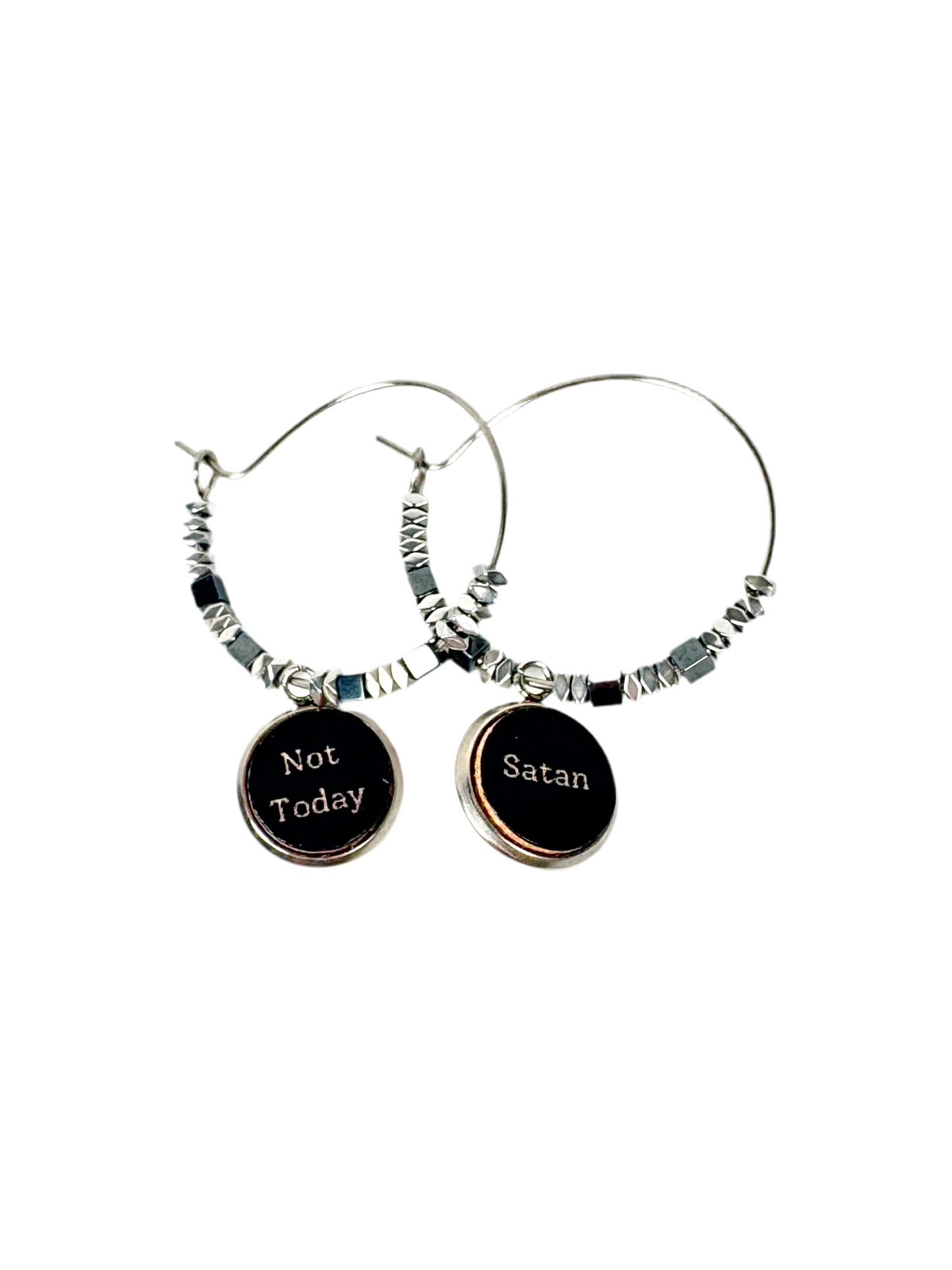 Not Today Satan hematite stainless steel hoops