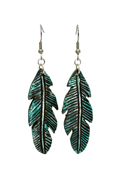 Feather Tooled Leather Earrings