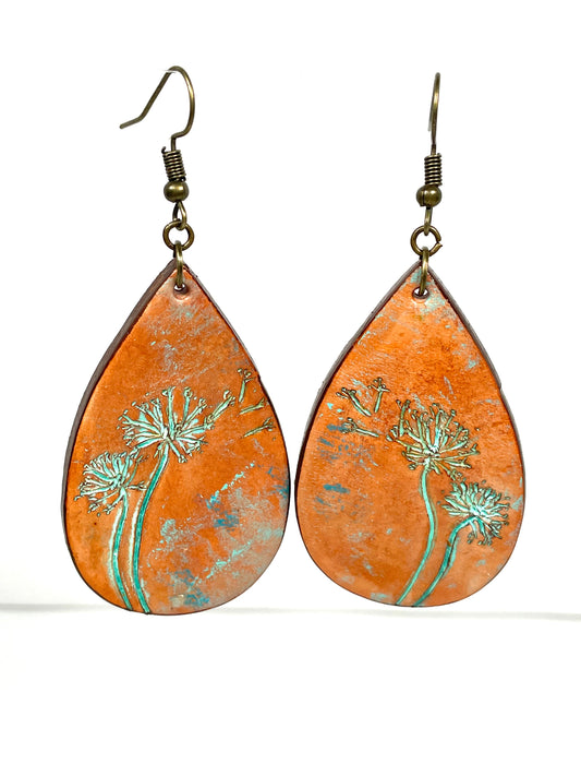 Dandelion Leather Teardrop Earrings